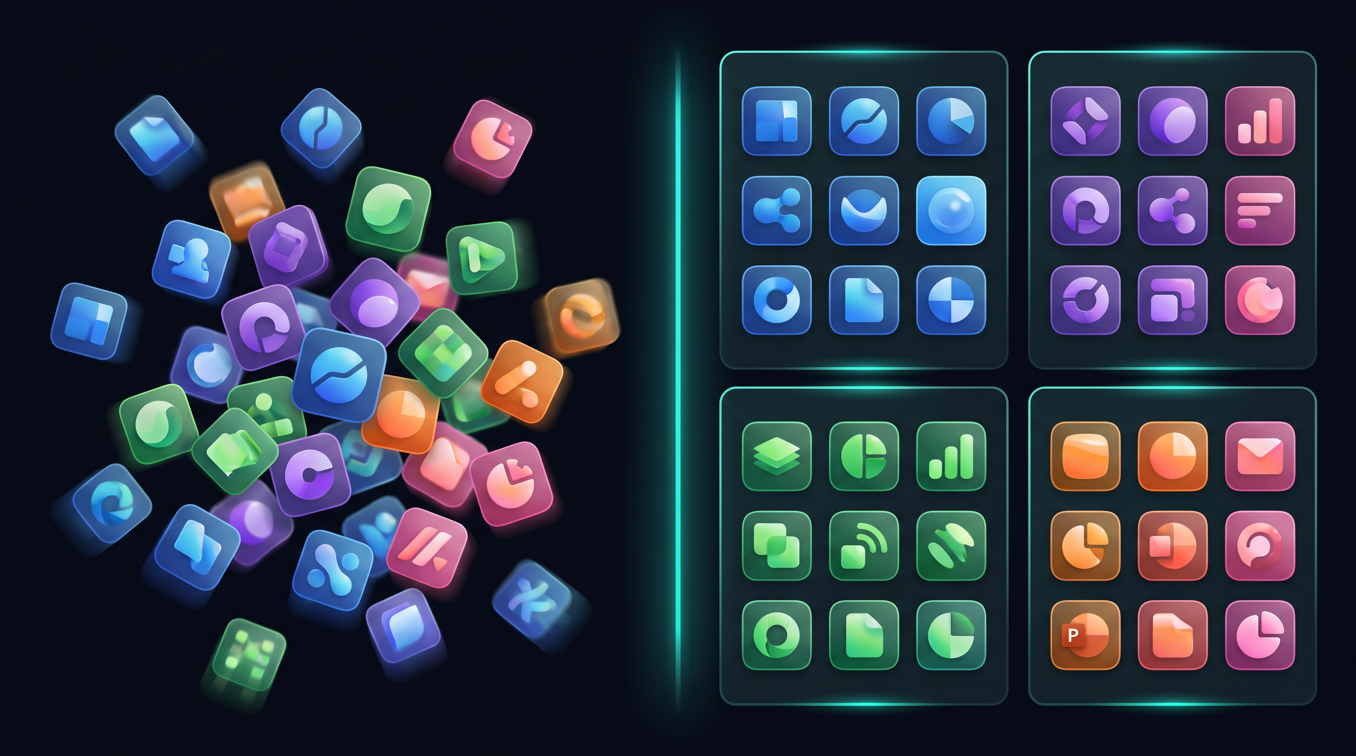 Before: scattered emails and license keys. After: a clean DealKeep grid of organized tools.